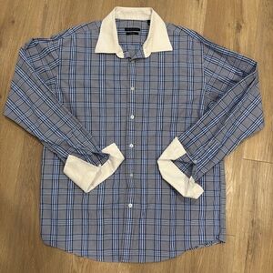 Sean John Blue and White Plaid Men's Shirt